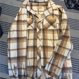 Men's Brown Plaid Button-Up Shirt - Casual Flannel Style